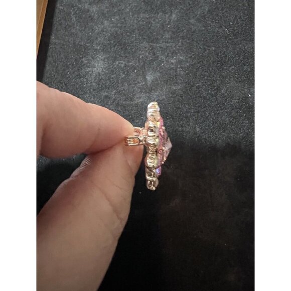 Pink and Iridescent Crystals Rose Gold Plated Pin Brooch 1" - Picture 3 of 3